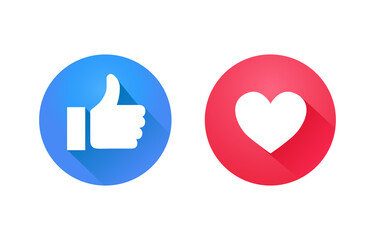 Thumb up and heart icon. Vector like and love icon. Ready like and love button for website and mobile app