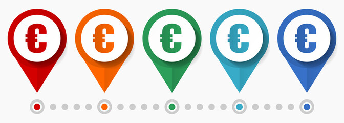 Euro currency, business concept vector icon set, flat design pointers, infographic template