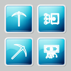 Set line Pickaxe, Proof of stake, and Cryptocurrency bitcoin with circuit icon. Vector