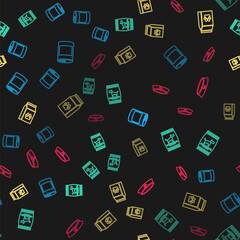 Set line Canned food, Bag of for dog, pet and Pet bowl on seamless pattern. Vector