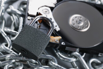 Data on cd rom secured with chain and padlock equipment, key hole