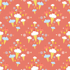 sweet ice cream and polka dot seamless background for fabric pattern