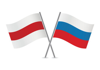 Belarus opposition and Russia flags. Belarusian opposition and Russian flags, isolated on white background. Vector illustration.