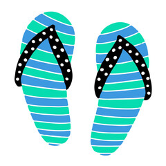 Striped beach sandals. Summer shoes. Vector illustration isolated on a white background.