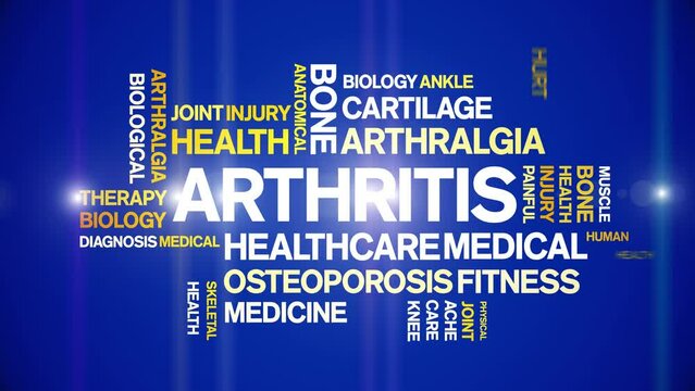 Arthritis animated tag word cloud;text design animation kinetic typography seamless loop.