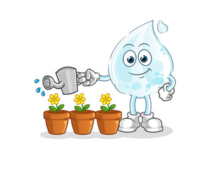 milk drop watering the flowers mascot. cartoon vector