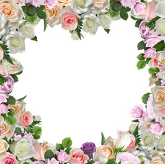 Frame of multi-colored roses in the form of a heart - illustration