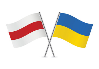 Belarus opposition and Ukraine flags. Belarusian opposition and Ukrainian flags, isolated on white background. Vector illustration.