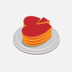 Vector illustration of cake on a plate. Cake in the shape of a heart It is isolated on white background