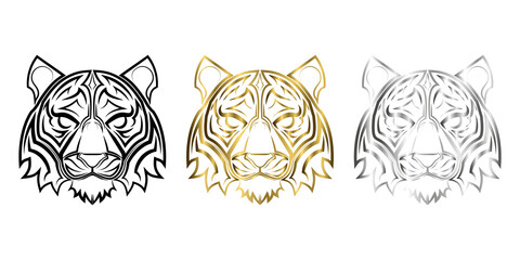 Obraz premium Three color black gold and silver line art of tiger head Good use for symbol mascot icon avatar tattoo T Shirt design logo or any design