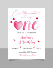 Editable Valentines Day Brunch Invitation, Pink Red hearts watercolor invite, Hearts invitation for Valentine's day,  Girls Night Invitation - obrazy, fototapety, plakaty