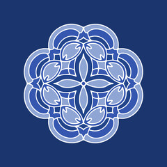 Mandala. Vector illustration. Blue ornamental round doodle flower. Isolated print. Geometric circle element.