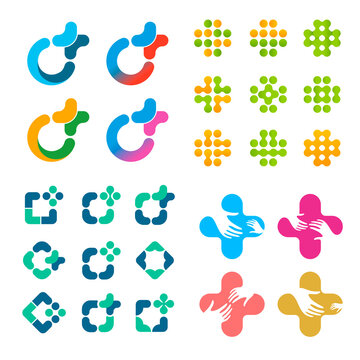 Isolated abstract vector logo set. Medical cross logotypes collection.