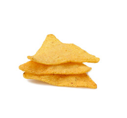 stack of triangular nachos on white background