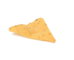 triangular nachos with spices on a white isolated background, appetizer