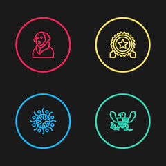 Set line Firework, Eagle, Medal with star and George Washington icon. Vector