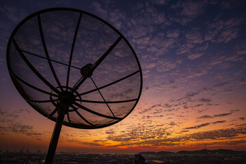 Satellite dish sky cloud sunset communication technology network
