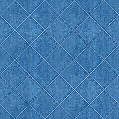 Fototapeta premium Jeans patchwork fashion background. Denim blue grunge textured seamless pattern