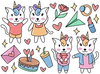 Unicorn Cat Doodle Clip Art Collection