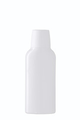 White empty plastic bottle for cosmetic product isolated on white background. Mockup for branding. Object studio shooting. Preparation for the designer. Object for collage with empty space for label