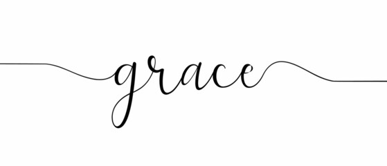 GRACE - Continuous one line calligraphy with Single word quotes. Minimalistic handwriting with white background.