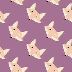 Fox pattern seamless in freehand style. Head animals on colorful background. Vector illustration for textile.