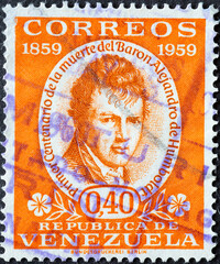 Venezuela - circa 1959: a postage stamp from Venezuela, showing a portrait of the scientist Alexander von Humboldt