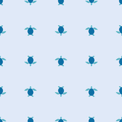 Seamless pattern sea turtles. Cute marine turtle in doodle style.