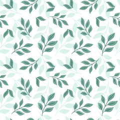 Green branches seamless pattern. Tropical summer texture twigs. Romantic background.