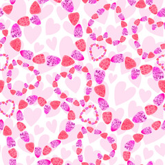 Heart and watercolor strawberries seamless pattern 