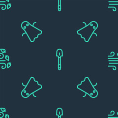 Set line Shovel, Ghost and Windy weather on seamless pattern. Vector