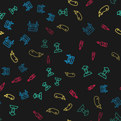 Set line Bench, Graduate and graduation cap, Eggplant and Bottle of wine on seamless pattern. Vector