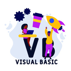 VB - Visual Basic acronym. business concept background. vector illustration concept with keywords and icons. lettering illustration with icons for web banner, flyer, landing pag