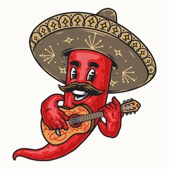 Hot chili pepper in sombrero