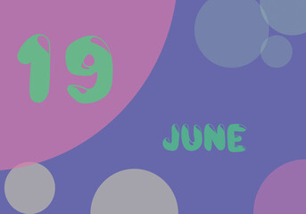 19 june day of the month in pastel colors. Very Peri background, trend of 2022.
