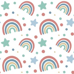 Kinder naadloos patroon met regenbogen en de zon. Trendy kindermotief. Regenboog patroon. Ontwerp voor kleding, stoffen, lakens, verpakking.