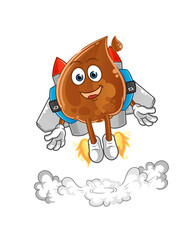 chocolate drop with jetpack mascot. cartoon vector