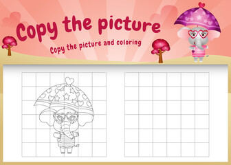 copy the picture kids game and coloring page with a cute elephant using valentine costume
