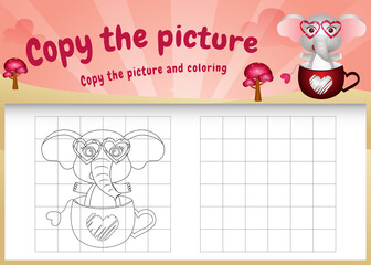 copy the picture kids game and coloring page with a cute elephant using valentine costume