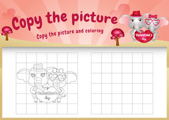 copy the picture kids game and coloring page with a cute elephant using valentine costume