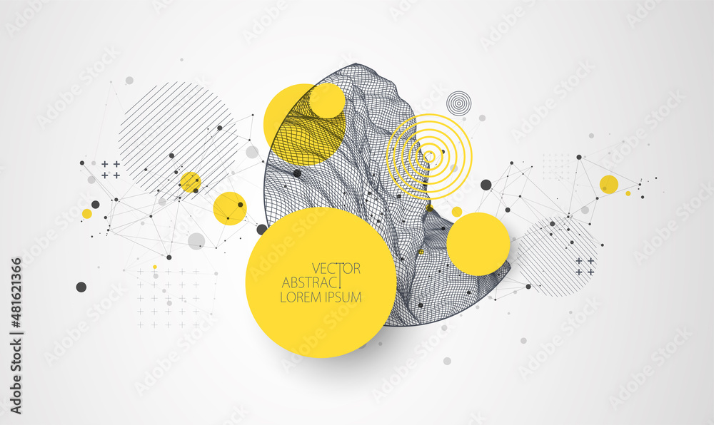 Poster Trendy abstract wireframe background. Modern science or technology art elements. Surface illustration. Vector.