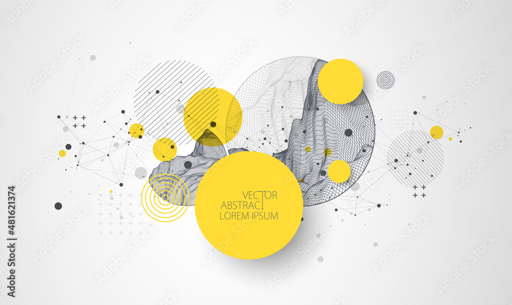 Aufkleber Trendy abstract wireframe background. Modern science or technology art elements. Surface illustration. Vector.