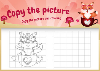 copy the picture kids game and coloring page with a cute fox using valentine costume
