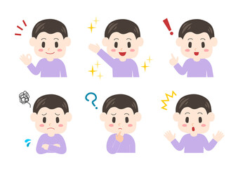 丸刈りの男の子の表情イラストセット
