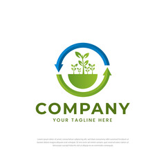 Recycled arrow circle logo on plants, symbols, icons, design templates