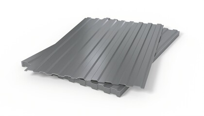 3d render illustration steel metal zinc galvanized wave sheets for roof isolated on white background. Realistic corrugated roof sheets. Metal siding, profiled sheeting for covering or fencing.