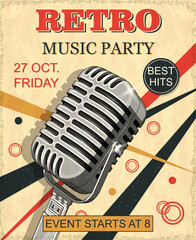 Retro Music Party vintage poster.
