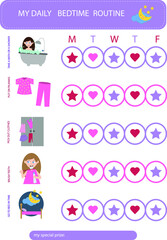 Bedtime routine girl. Kids Daily Routine, Chore Chart, Morning Checklist, Daily Task List, Children's Job Poster