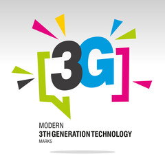 3G modern colorful 3rd generation mobile network sign icon sticker - obrazy, fototapety, plakaty