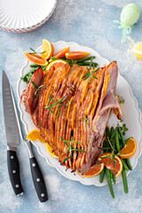Traditional Easter ham with orange honey glaze